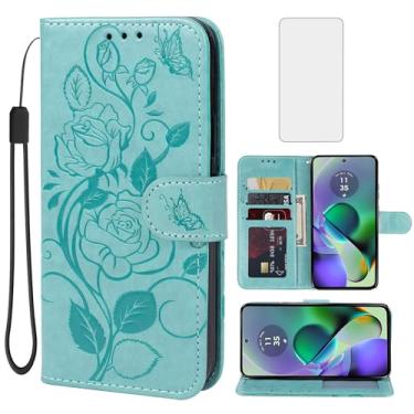 Imagem de Vavies Capa para Moto G54 5G/Motorola G54/Moto G64 5G XT2343-1 Capa carteira com protetor de tela de vidro temperado, flor de couro flip porta-cartão de crédito com suporte para celular para Motorola
