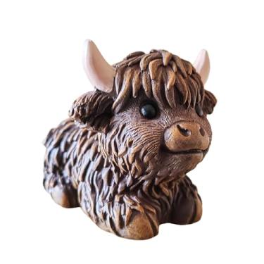Imagem de wsmart Estátua de vaca Highland decoração de vaca entusiasta de vaca prateleira de mesa bandeja de mesa sala de estar quarto casa fazenda decoração estatueta (resina marrom)