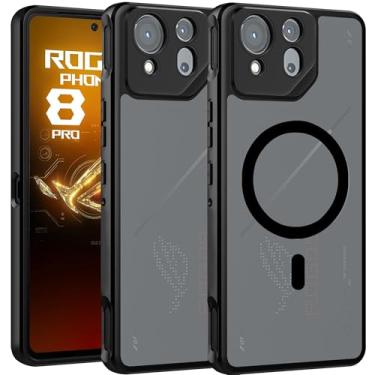 Imagem de Capa magnética para Rog Phone 9/9 Pro, anel magnético [anti-impressões digitais], capa magnética para Rog Phone 9/9 Pro, compatível com MagSafe, capa de telefone antiarranhões à prova de choque, preto