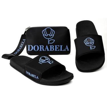 Imagem de Kit Chinelo Slide Dorabela e Bolsa de Mão Bag Necessaire , Preto, Azul