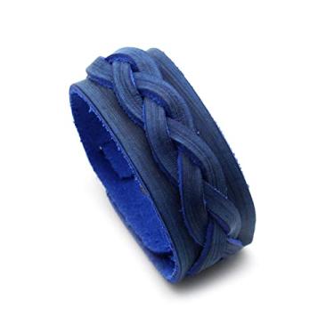 Imagem de Heavstjer Pulseira de couro larga trançada Punk Rock com punho ajustável, liga metálica, Sem pedras preciosas