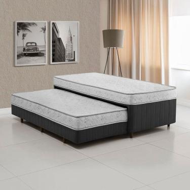 Imagem de Cama Box Conjugada Solteiro com Auxiliar Branco/Cinza Cinza