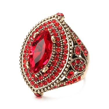 Imagem de CKHAO Anel feminino - Tamanho grande antigo banhado a ouro estilo turco pedra vermelha vintage joia feminina J0769RED Vermelho