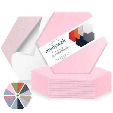 Imagem de Mollywell Painéis acústicos hexagonais, alta densidade, à prova de som, azulejos decorativos de feltro de redução de ruído para tetos, escritório em casa e sala de jogos (rosa flor de cerejeira), 35 x