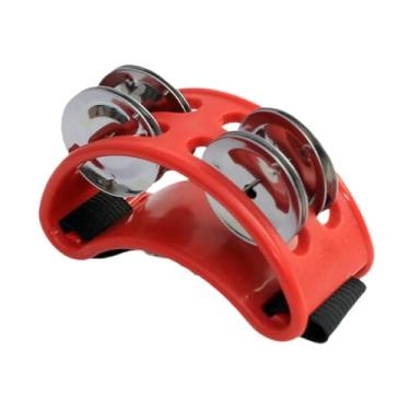 Imagem de Generic Tambor de pé tamborim profissional meia lua pandeiro instrumento musical acessórios 4 sinos pandeiro, Vermelho
