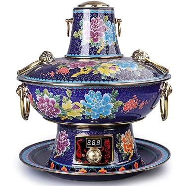 Imagem de Fondue Marmite Fondue Impresso Aço Inoxidável com Flor Flor Hot Pot Limpeza Elétrica Uso Duplo Fogo para Família/Amigos, Festas