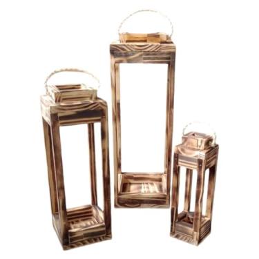 Imagem de Lanterna Marroquina Luminária Rústica decorativa madeira kit 3 unidades