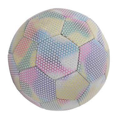 Imagem de Bola de Futebol Brilhante Reflexiva, Bola de Futebol de Cor Clara Pu Tamanho 5, Ideal para Treinamento de Jogos Noturnos, Interno e Externo