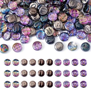 Imagem de FASHEWELRY 100 peças de contas de letras de vogal de vidro coloridas 10 x 4,5 mm contas galvanizadas do alfabeto AEIOU contas de letra inicial para pulseira da amizade, colar, fabricação de joias