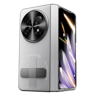 Imagem de HAO RIYLN Capa de couro genuíno para Oppo Find N5, capa de telefone de cobertura total com dobradiça de proteção para câmera com suporte dobrável capa de luxo à prova de choque, branca, Find N5