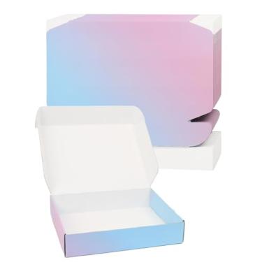 Imagem de DERZIFUN Caixas de envio de 10x8x2 polegadas, 45 caixas de embalagem de papelão ondulado, caixas de embalagem de envio de gradientes roxos para pequenas empresas