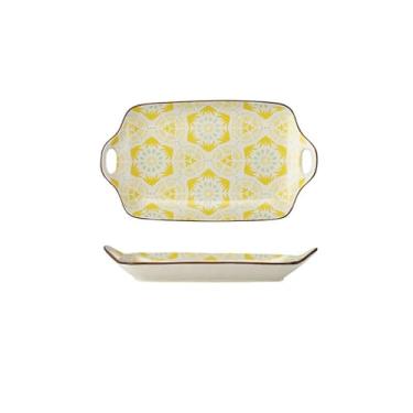 Imagem de Prato retangular de cerâmica criativa de 30,5 cm/orelha dupla, prato de peixe cozido no vapor para churrasco doméstico - prato retangular de orelha dupla de 30,5 cm - Golden Autumn Story