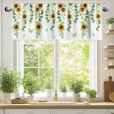 Imagem de Cortinas de girassol para janelas, cortinas de saia com bolso de haste, 137 x 45,7 cm, flores de primavera, verão, borboleta, tratamento de janela para cozinha e sala de estar, cortinas de janela,
