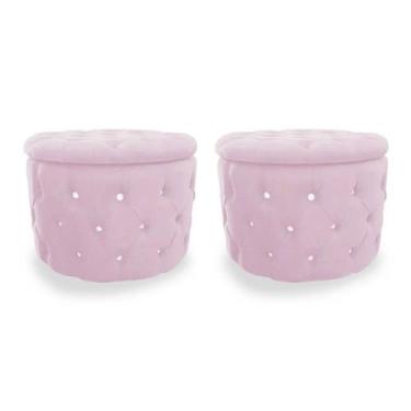 Imagem de Kit Puff Redondo Clássico com Capitonê - Fina Mobília, Rosa
