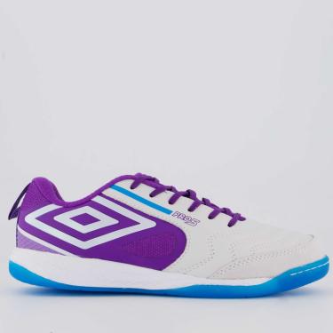 Imagem de Chuteira Umbro Pro 5 Bump Futsal Branca e Roxa  unissex