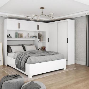 Imagem de Quarto Modulado Casal 6 Portas com Cama Belém Carioca Móveis, Branco