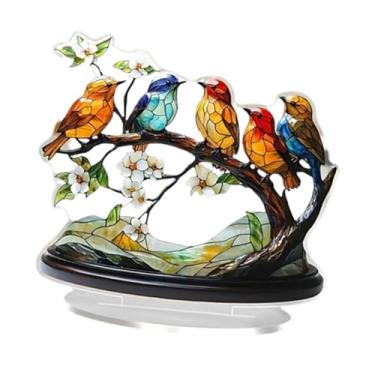 Imagem de Vaveren Ramo de pássaro Desktop Ornamento Placa Display 2D Tabela plana Decorativa peça central de acrílico manchado Sinal para gabinete de TV de prateleira