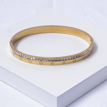 Imagem de Bracelete Aço Inox Dourado com Filete de Zircônias - Ralifla Semijoias