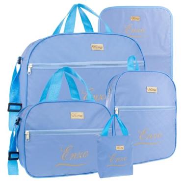 Imagem de Kit Maternidade 5 Peças com Nome Personalizado Versátil Moderno Menino e Menina (Azul Bebê)