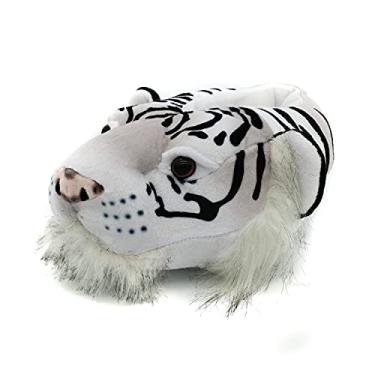 Imagem de Pantufas felpudas de tigre de inverno para homens, mulheres, adultos e crianças pequenas, meninos e meninas, chinelos inovadores para Halloween e Natal, Tigre branco, 9-11 Women/9-11 Men