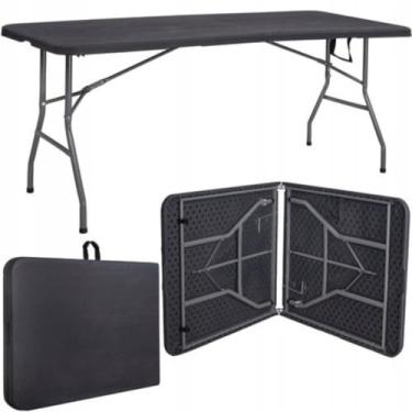 Imagem de Mesa Dobrável Vira Maleta Com Alça Portátil 1.80m Para Camping Pesca Jardim Área Externa Ou Interna Salão De Festas Gourmet Luvinco (Preto)