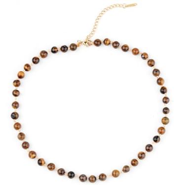 Imagem de BALIBALI Colar gargantilha com contas de pedra semipreciosa, banhado a ouro 14K, colar de fio duplo, colar curto em camadas, Pedra