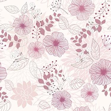 Imagem de Papel De Parede Adesivo Lavável Floral Rosa E Branco 12m