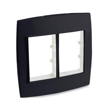 Imagem de Placa com Suporte 6 Tomadas 4X4 Preto Rubi - Force Line