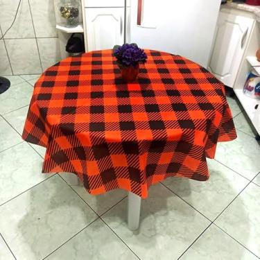 Imagem de Toalha Mesa de TNT Estampada Redonda 1,35 Diâmetro-5 Uni Xadrezao Laranja e Preto