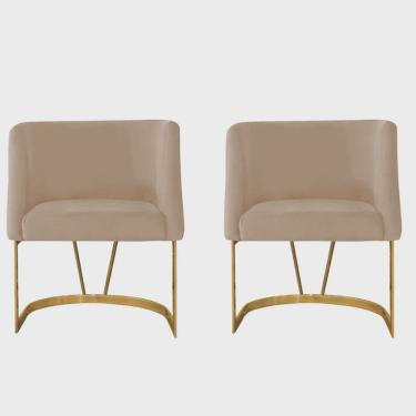 Imagem de Kit 02 Poltrona Cadeira Aurora Luxo Confort Industrial Ferro Dourado Suede Marrom Capuccino - Ahz Móveis