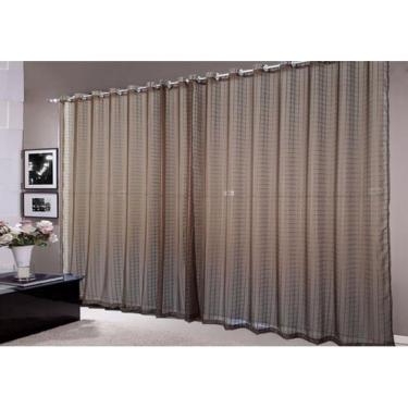 Imagem de Cortina Para Sala Grande Voal Quadriculado Marron 5,00X2,80