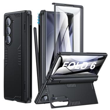 Imagem de Kaiiecal Capa para Samsung Galaxy Z-Fold-6: [Slim S-Pen Friendly] [Suporte oculto] [Carregamento sem fio] Capa de dobradiça fina com protetor de tela - Capa protetora macia para celular Z Fold 6 5G