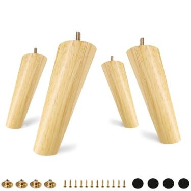 Imagem de FoDau770 Pernas de móveis de madeira de borracha 15 cm, pés de madeira afunilados inclinados conjunto de pernas de sofá de meados do século 20, peças de reposição para pés de móveis UNC para armário