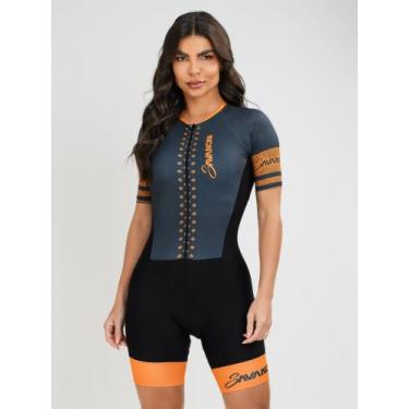 Imagem de Macaquinho Ciclismo Feminino - Forro em Gel - Cinza e Laranja Evolutio