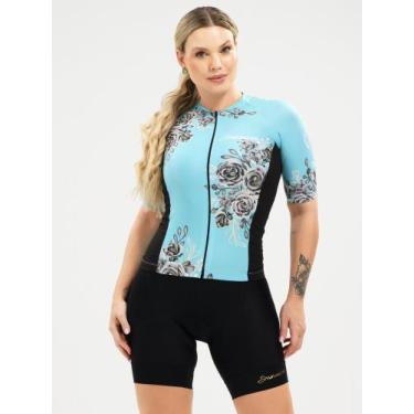 Imagem de Camisa Para Ciclismo Feminina Flowers Turquesa Savancini (3306), G