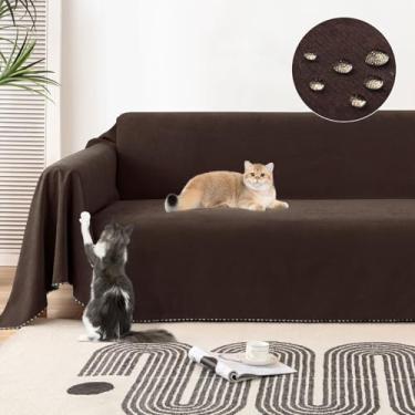 Imagem de Lucky Monet Capa impermeável para sofá, seccional, lavável, protetora, para animais de estimação, cães, resistente à água, manta de sofá futon para sofá em forma de L, 180 x 340 cm, marrom
