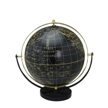 Imagem de Globo Terrestre Decorativo em Metal e Mámore Preto 27cm 15572-PL