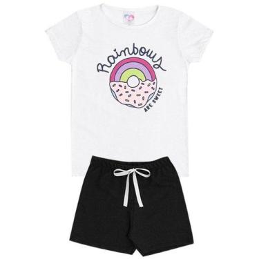 Imagem de Conjunto de Verão Infantil Feminino Camiseta Branca e Shorts Donut Arc