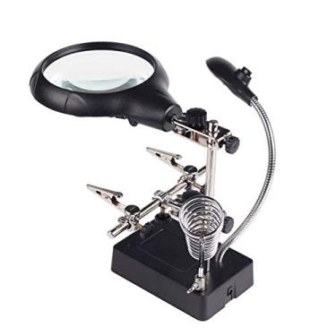 Imagem de Lupas, lupa de mesa com luz 10X HD lente mãos-livres para relógio de soldagem de eletrônicos industriais, reparo de telefone celular, candeeiro de mesa de LED, leitura de homem velho