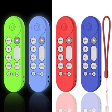 Imagem de [Pacote com 4] Capa de silicone para Google TV Streamer (4K) Voice Remote 2024, capa protetora antiderrapante/à prova de choque compatível com controle remoto de voz Google TV Streamer 4K com cordão