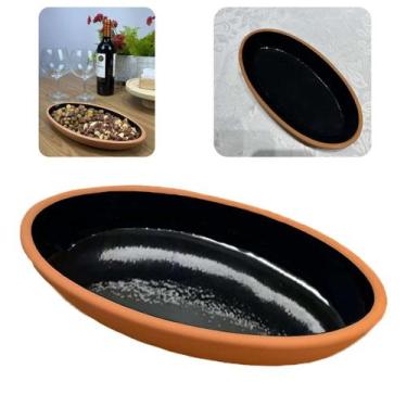 Imagem de Travessa Oval Aldeia Em Cerâmica 800ml Preto Multiuso29cm L'Hermitage