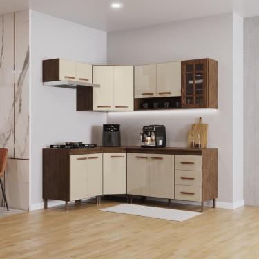 Imagem de Cozinha Modulada Completa Fidelitá Lisboa 6 Peças 340cm 12 Portas 3 Gavetas Com Tampo Noce/Off-White