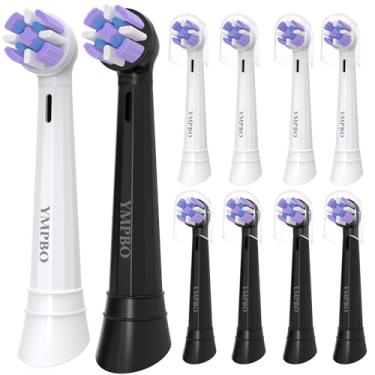 Imagem de Pacote com 10 cabeças de substituição compatíveis com escova de dentes elétrica Oral B iO 10 9 8 7 6 5 4 3 séries 3, cabeças de escova média, preto/branco