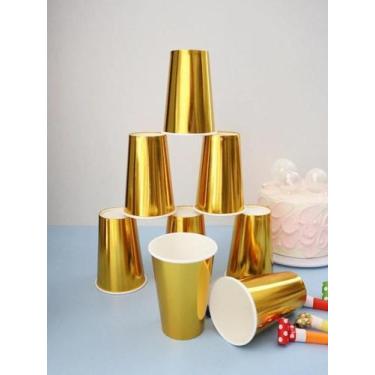 Imagem de Kit 10 Copos 270Ml Descartáveis De Luxo Em Papel Dourado - Udlandia