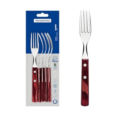 Imagem de Conjunto De Garfos De Mesa Tramontina Com Lâminas Em Aço Inox E Cabos Em Madeira Tratada Polywood Vermelho 6 Peças