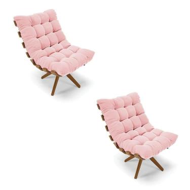 Imagem de Kit 02 Poltronas Giratória Costela Suede Rosa Bebê