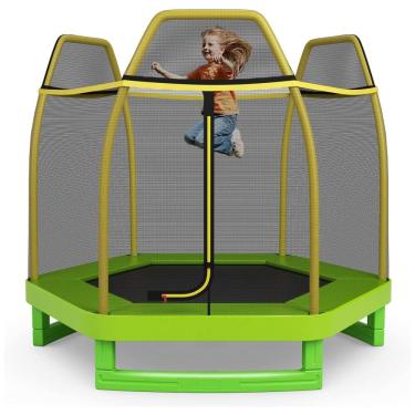 Imagem de Giantex Cama Elastica Infantil com Rede de Proteção para até 100 kg, Amarelo.