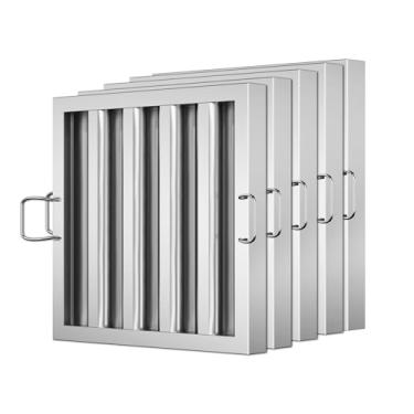 Imagem de Filtro de exaustor de cozinha comercial de aço inoxidável, 39 cm L x 39 cm A, defletor para exaustor de cozinha comercial com classificação de graxa, filtro de exaustor com 5 ranhuras (pacote com 5)