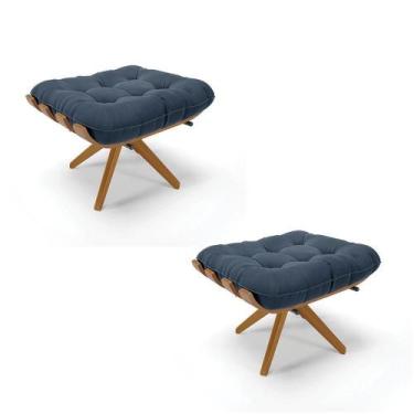 Imagem de Kit 2 Puffs Giratório Suede Base Madeira D'rossi Azul Marinho - DROSSI