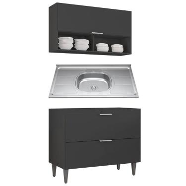 Imagem de Armário de Cozinha CP01 Com Pia 100cm Pérola Z34 Preto      - Mpozenato